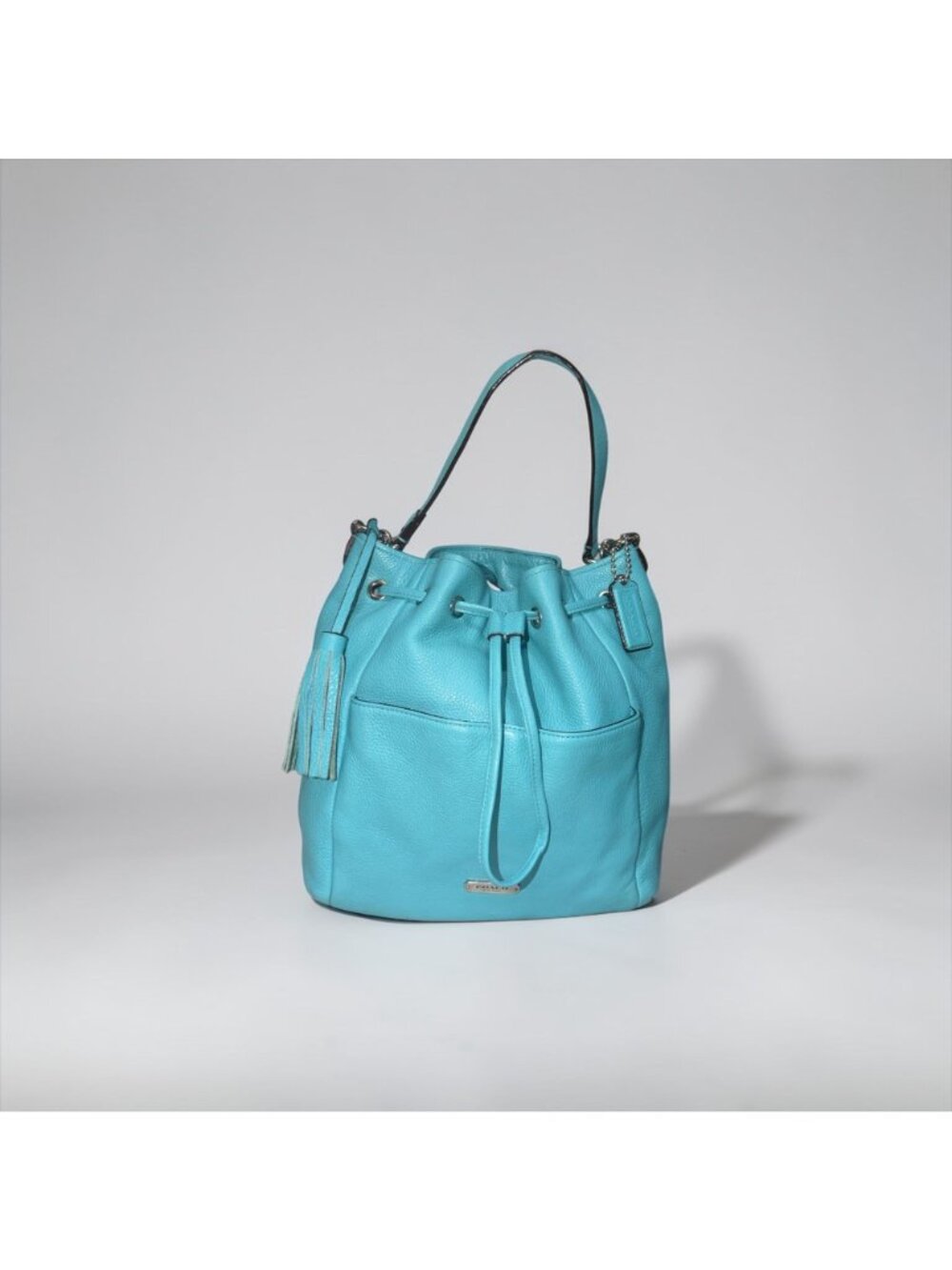 Coach Avery Drawstring Bucket Bag F27003 Robins Egg Blue Pebbled Leather Purse - Picture 10 of 10